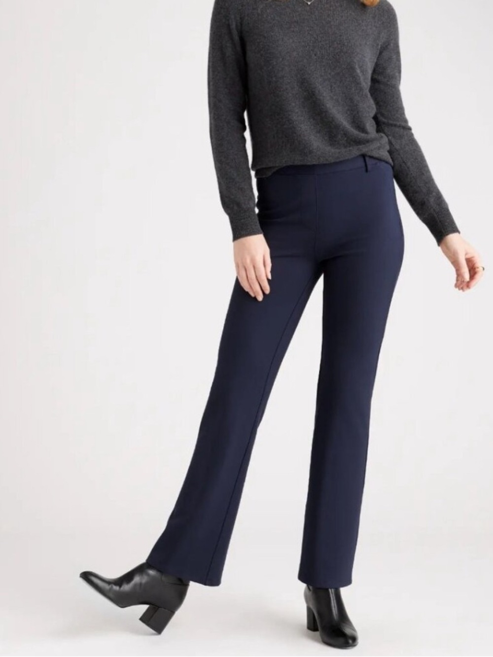 Quince Navy Ultra-Stretch Ponte Bootcut Pants Women Medium Petite Career Office